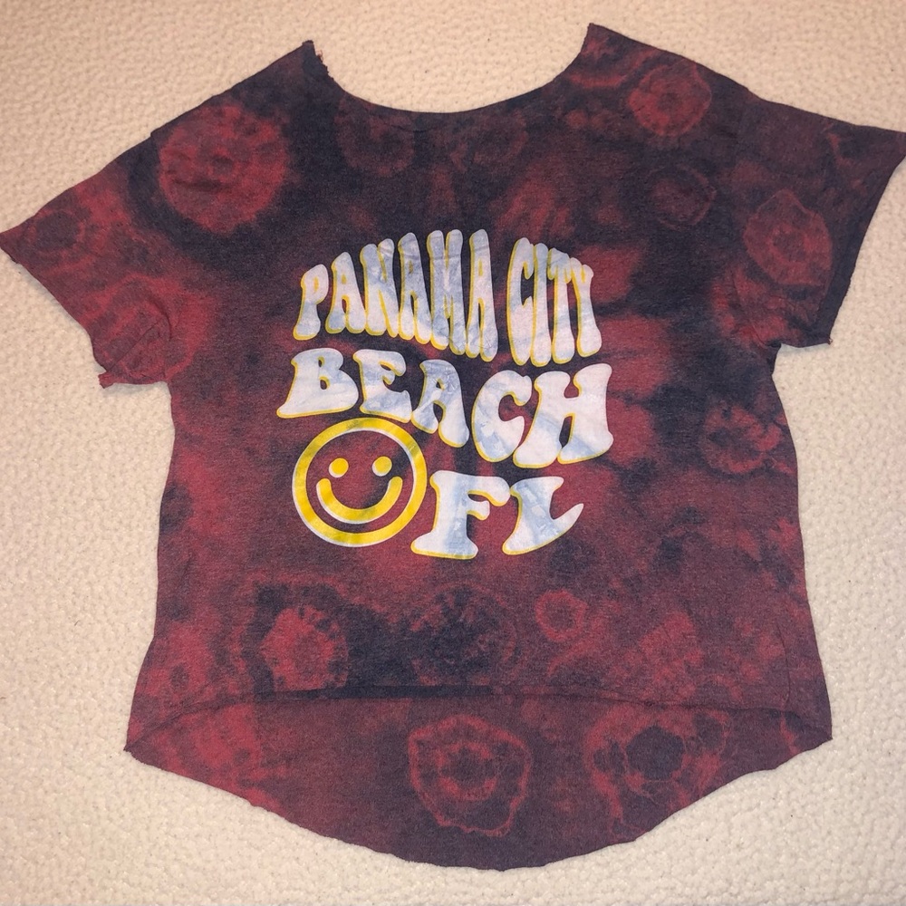 Panama City Beach Graphic Tee - Red and Navy blue Tie-Dye